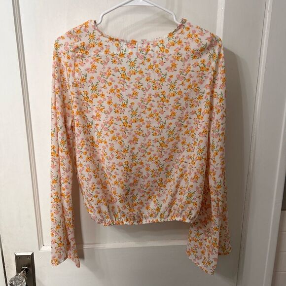 Sadie & Sage Floral V-Neck Blouse - Pink and Yellow - Picture 4 of 5